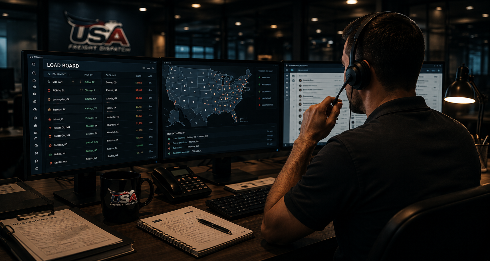 Dispatcher working the load board